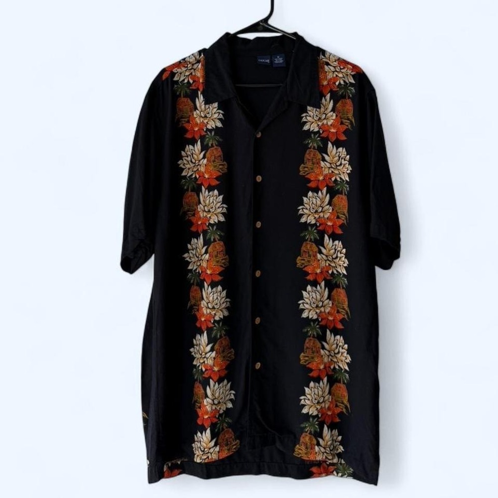Cherokee Men's Black Tropical Floral Button Up‎ Shirt Size M